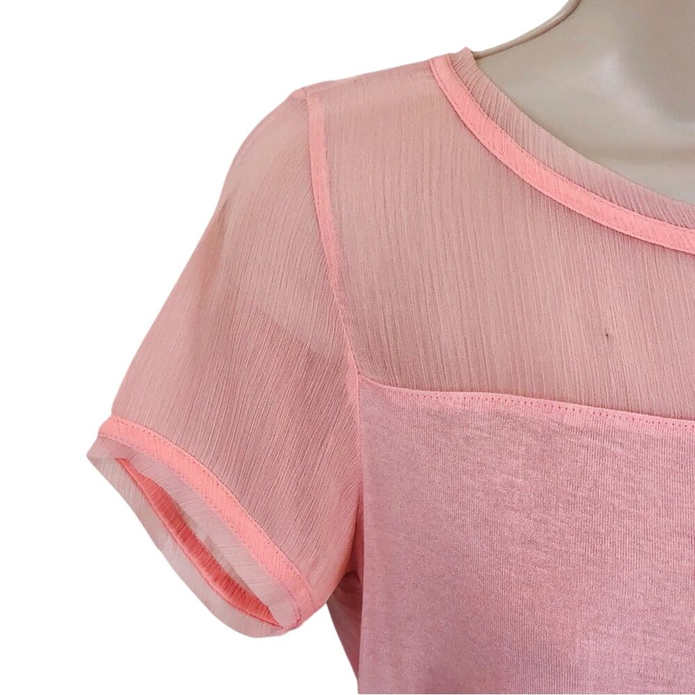 H&M Pink Peach Gauzy Yoke Short Sleeve Top Back Zip - Picture 12 of 16